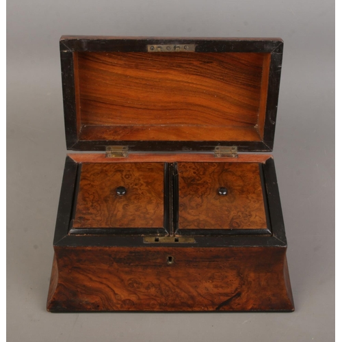 2 - A late Nineteenth/early Twentieth Century burr walnut tea caddy of D-shaped form with swooping sides... 