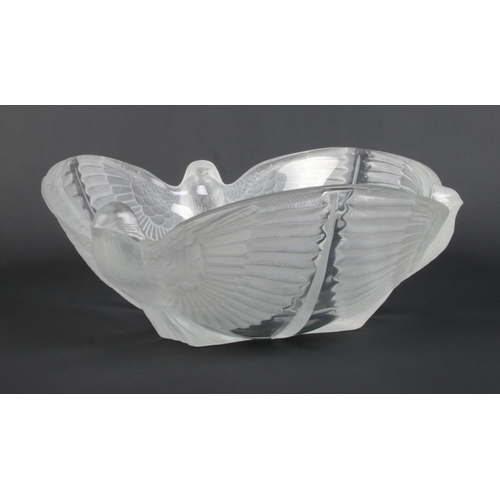 51 - Rene Lalique, a frosted glass bowl decorated with three birds. Etched R Lalique, France to base. Dia... 