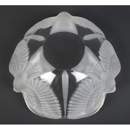 51 - Rene Lalique, a frosted glass bowl decorated with three birds. Etched R Lalique, France to base. Dia... 