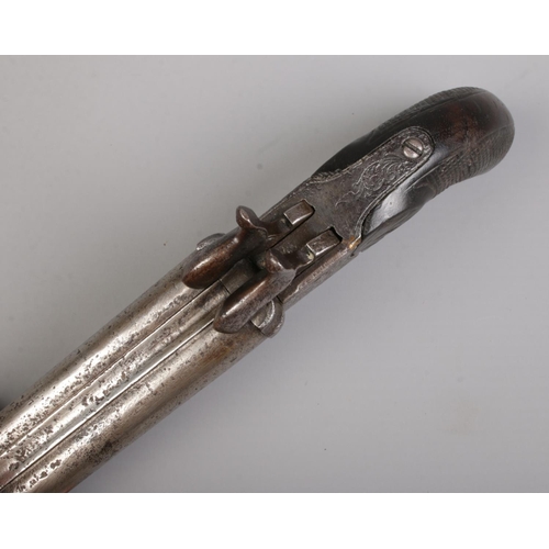 107 - A 19th century Continental double barrel percussion pistol. Length 19cm. CANNOT POST OVERSEAS.