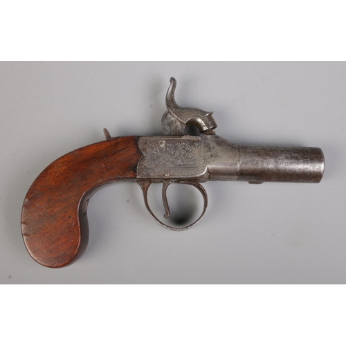 115 - A 19th century J Bentley percussion cap pistol with cylindrical barrel. Length 15cm. CANNOT POST OVE... 