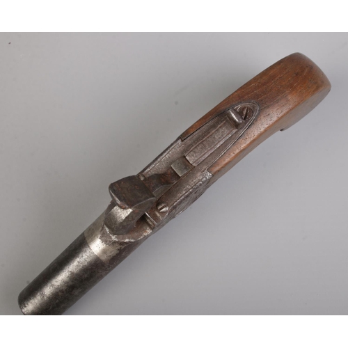 116 - A 19th century Wallis percussion cap pistol with cylindrical barrel. Length 15.5cm. CANNOT POST OVER... 