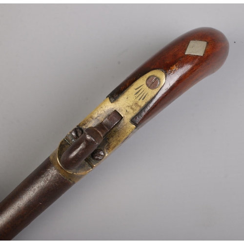 117 - A 19th century percussion cap pistol with cylindrical barrel. Length 18cm. CANNOT POST OVERSEAS.