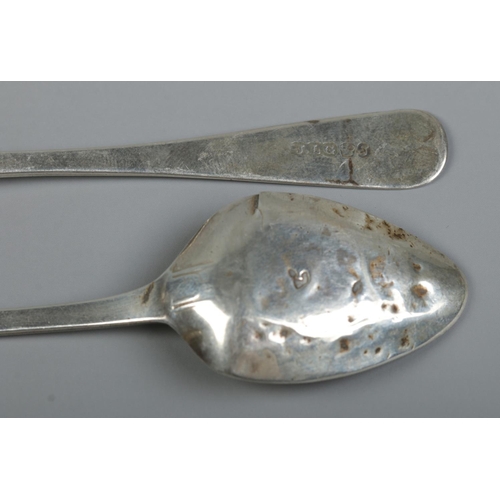 124 - Four late 18th century silver teaspoons. Bearing makers mark JLG, possibly John Le Gallais, Channel ... 