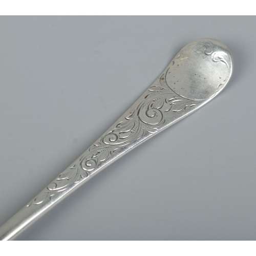 129 - A George III silver berry spoon. Assay marks for London, possibly 1771. 57g.