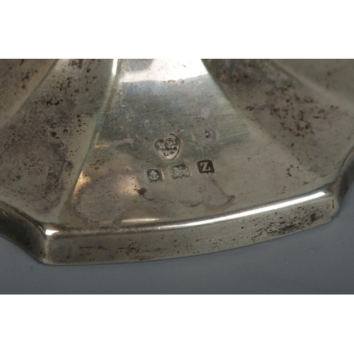 154 - A George V silver vase of square tapering form. Having engine turned engraved decoration. Assayed Bi... 