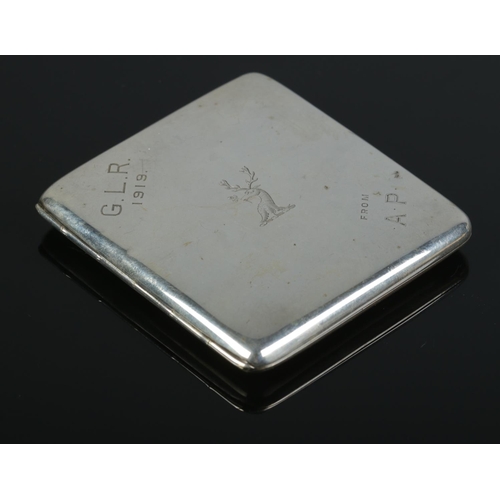 163 - A silver cigarette case along with a silver vesta case, both monogrammed GLR 1919. The cigarette cas... 