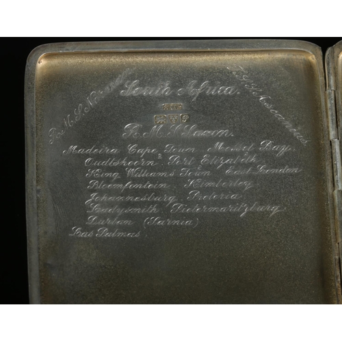 163 - A silver cigarette case along with a silver vesta case, both monogrammed GLR 1919. The cigarette cas... 