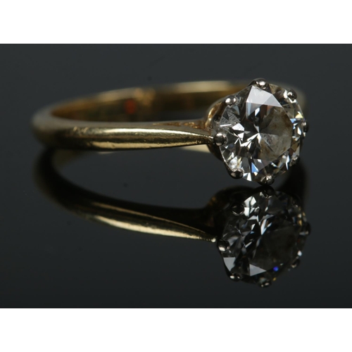 181 - An 18ct gold diamond solitaire ring. Diamond approximately 1.25ct. Assay marks for London 1985. Size... 