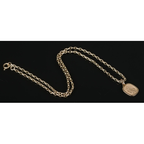 208 - A 9ct gold rolo link necklace with 9ct gold St Christopher pendant. Length of chain 50cm. 13.04g.