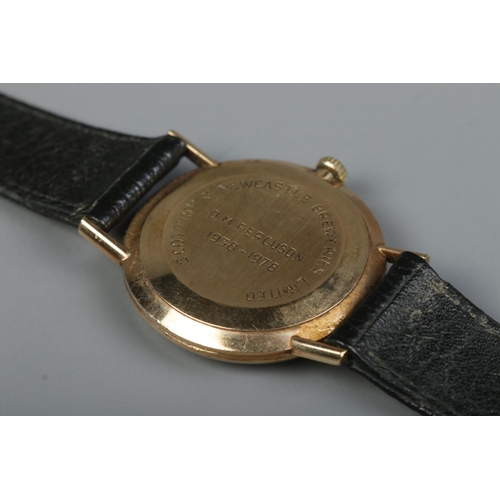 216 - A gents 9ct gold Omega Geneve manual wristwatch. Having centre seconds, baton markers and date displ... 