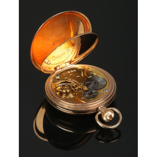 219 - A gold plated Omega pocket watch. The case stamped for Dennison Watch Case Co Ltd. Having Roman nume... 