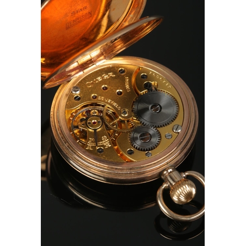 219 - A gold plated Omega pocket watch. The case stamped for Dennison Watch Case Co Ltd. Having Roman nume... 