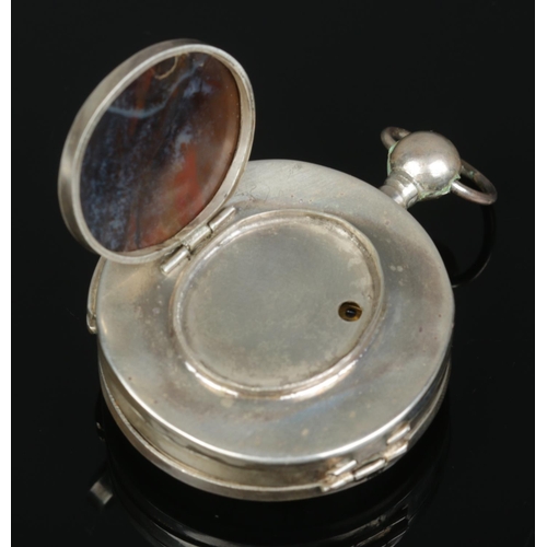 222 - A white metal pocket watch by John McLennan, London. Having agate covered locket chamber to back of ... 