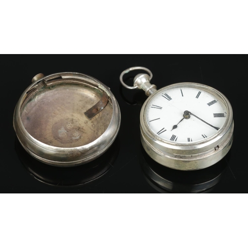 226 - A Victorian silver pair cased fusee pocket watch. The outer case having assay marks for Birmingham 1... 