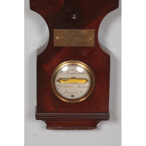 238 - A 19th century mahogany Tagliabue barometer. Bearing later presentation plaque dated 1945.