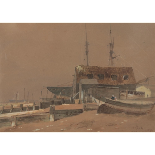 239 - Thomas Bush Hardy, RBA (1842-1897) a gilt framed watercolour, harbour scene with boats, Whitstable. ... 