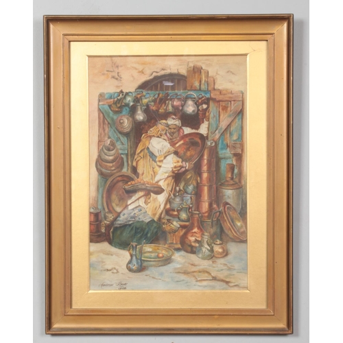 241 - Andrew Barr, a gilt framed watercolour, Eastern street sellers. Signed and dated 1928. 36cm x 24cm.