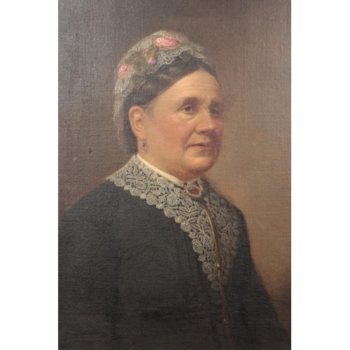 247 - A late 19th/early 20th century gilt framed oil on canvas, portrait of a lady. Unsigned. 49cm x 39cm.