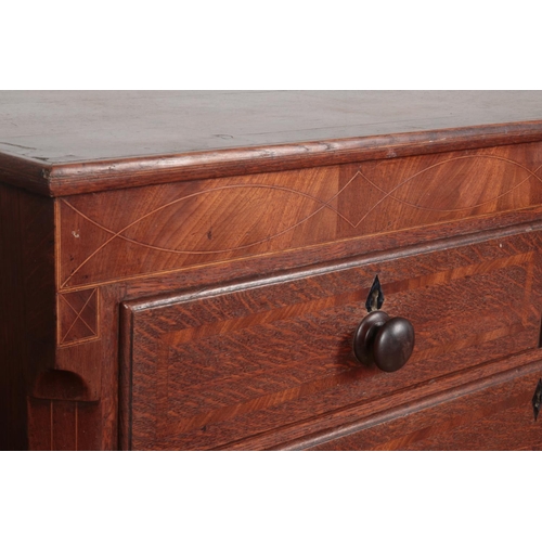 252 - A large 19th century inlaid oak and walnut two over three chest of drawers. Height 118cm, Width 118c... 