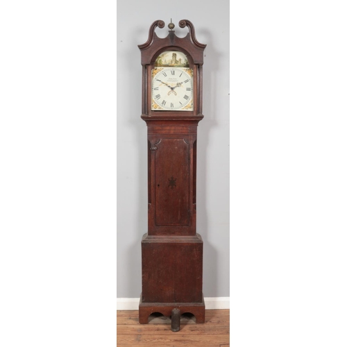 275 - A Georgian oak longcase clock by James Foxton, Sutton Ashfield. Having twin swan neck pediment and p... 