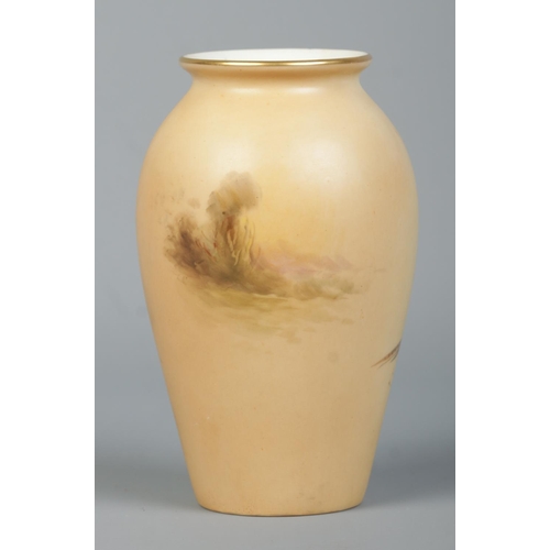 37 - James Stinton for Royal Worcester, a porcelain vase with hand painted scene depicting pheasants in w... 