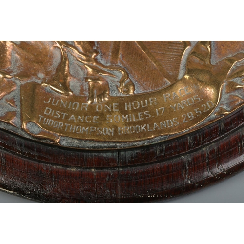 54 - A 1920s British Motorcycle Racing Club bronze plaque presented for the Junior One Hour Race to Tudor... 