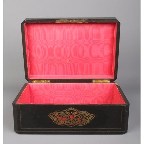 66 - A 19th century Boulle work box with hinged lid. 11cm x 28cm x 20cm.