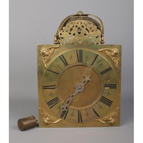 74 - An early 19th century brass lantern clock by Joshua Allsopp, East Smithfield. Height 33cm.