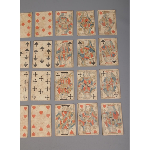 86 - A full deck of 18th century hand painted playing cards.