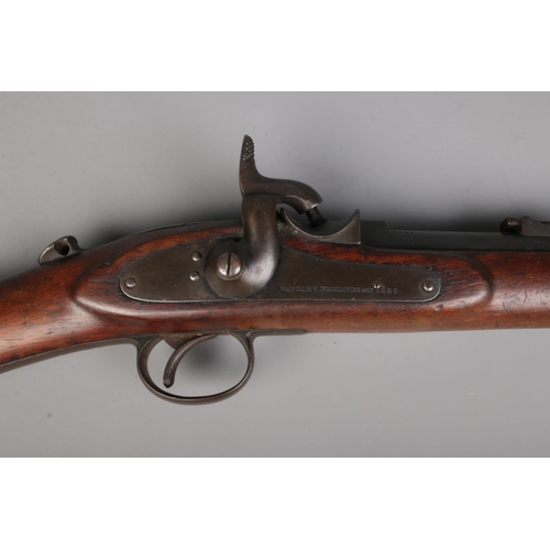 95 - A Westley Richards & Co monkey tail carbine with walnut stock. Stamped Whitworth Patent. Barrel leng... 