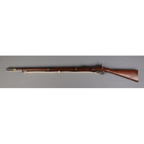 98 - A 19th century Enfield pattern three band muzzle loading percussion rifle. The lock plate stamped fo... 