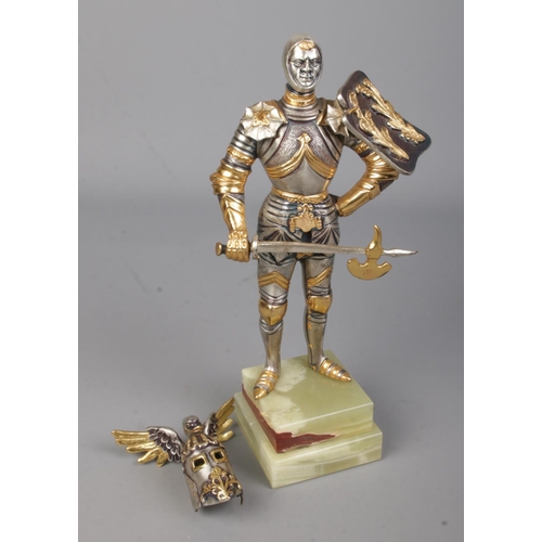 300 - A Gippe Vasani style figure of a medieval knight with removable helmet. Approx. 27cm tall. Stamped 1... 