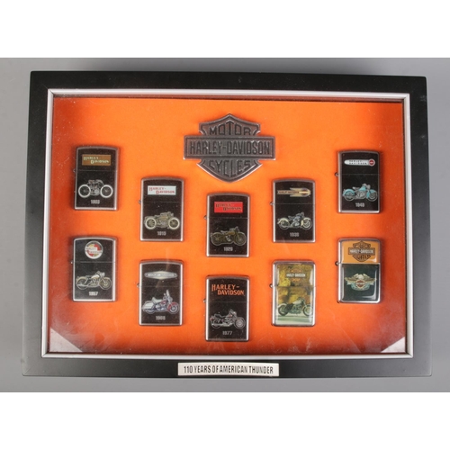 343 - WITHDRAWN   Two Bradford Exchange Zippo Harley Davidson light up display cases 