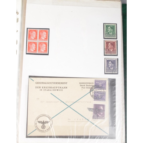 358 - A folder containing a collection of German stamps and documents, mainly Third Reich. Includes Feldpo... 