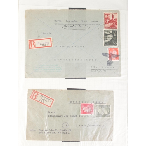 358 - A folder containing a collection of German stamps and documents, mainly Third Reich. Includes Feldpo... 