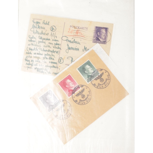 358 - A folder containing a collection of German stamps and documents, mainly Third Reich. Includes Feldpo... 