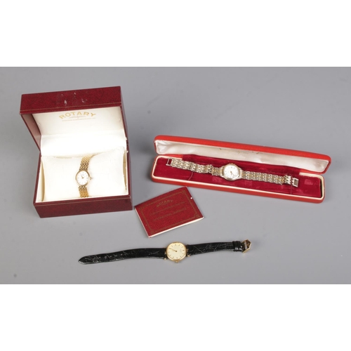 470 - Three ladies Rotary wristwatches to include example on leather strap.