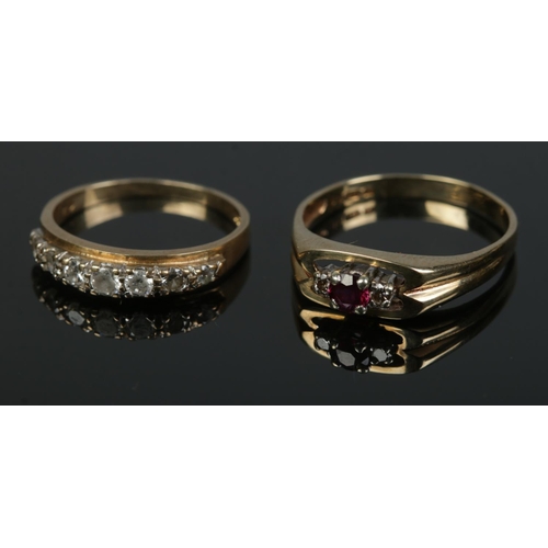 508 - Two 9ct gold rings to include example set with garnet and diamonds (Size P½) along with clear paste ... 