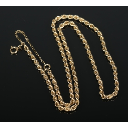 529 - A 9ct gold rope twist necklace. Approx. length 52cm unclasped, 6.5g.