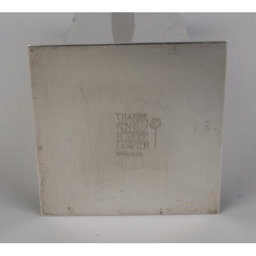 563 - A boxed Charles Rennie Mackintosh pewter vase of square form featuring tulip design to sides. Approx... 