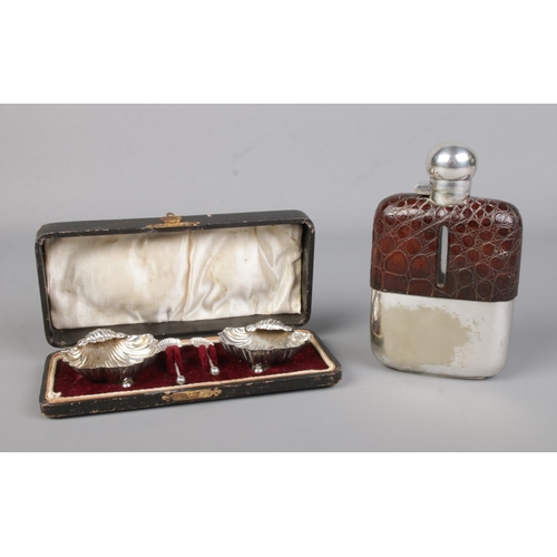 578 - An Edwardian silver cruet set formed as shells, in fitted case, together with a G & J.W Hawksley EPN... 