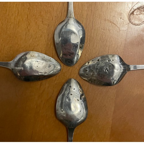 124 - Four late 18th century silver teaspoons. Bearing makers mark JLG, possibly John Le Gallais, Channel ... 