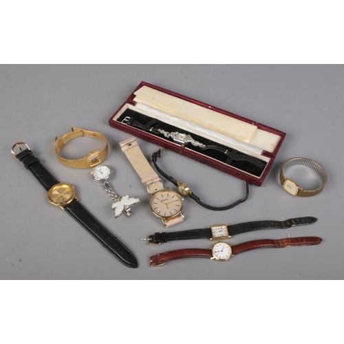 128 - A collection of ladies quartz and manual wristwatches. Includes stainless steel and marcasite cockta... 
