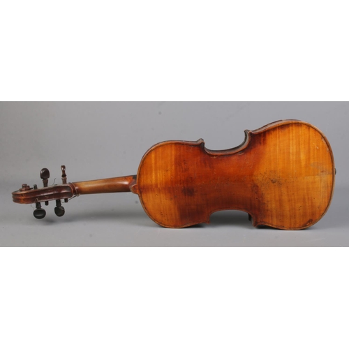 153 - An antique 14 inch violin in hard case. Having two piece back.