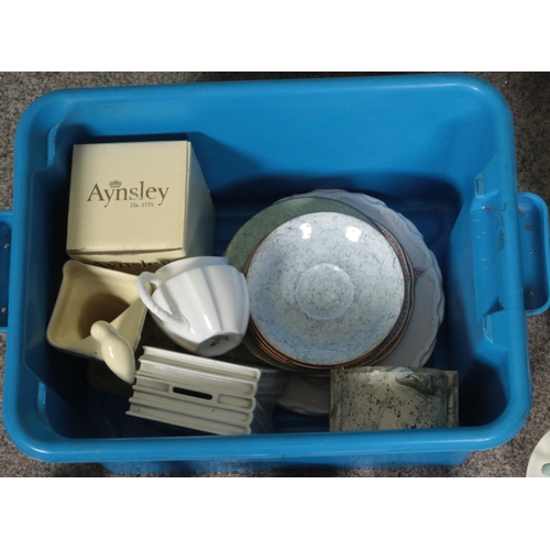 179 - A box containing a good collection of named ceramics to include Royal Crown Derby, Wedgwood, Portmei... 