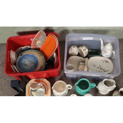 181 - Two boxes of assorted ceramics to include Carlton Ware, Noritake, Poole, Radford, Royal Doulton, etc... 