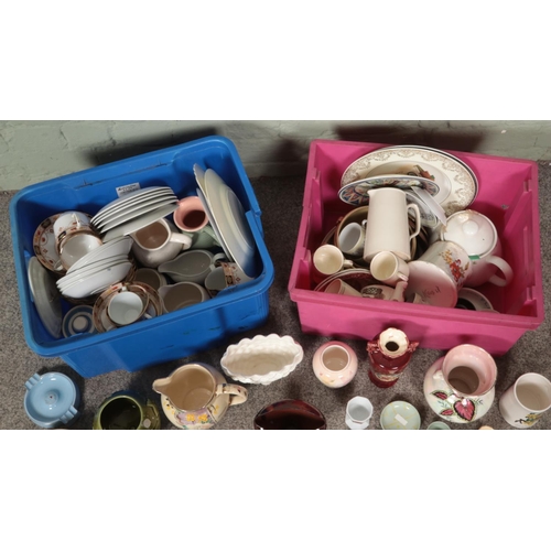 183 - Two boxes of assorted ceramics to include Carlton Ware, Myott, Spode, Mailing, Palissy, etc.