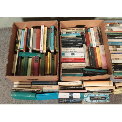 206 - Four boxes of assorted books of mostly travel and arts to include The Ladybird Book of British Wildf... 