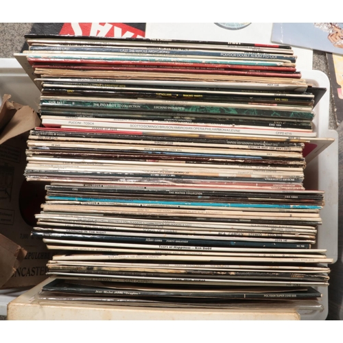 287 - Two boxes and two carry cases of LP records. Includes Fleetwood Mac, Beatles, Beyonce, Led Zeppelin ... 